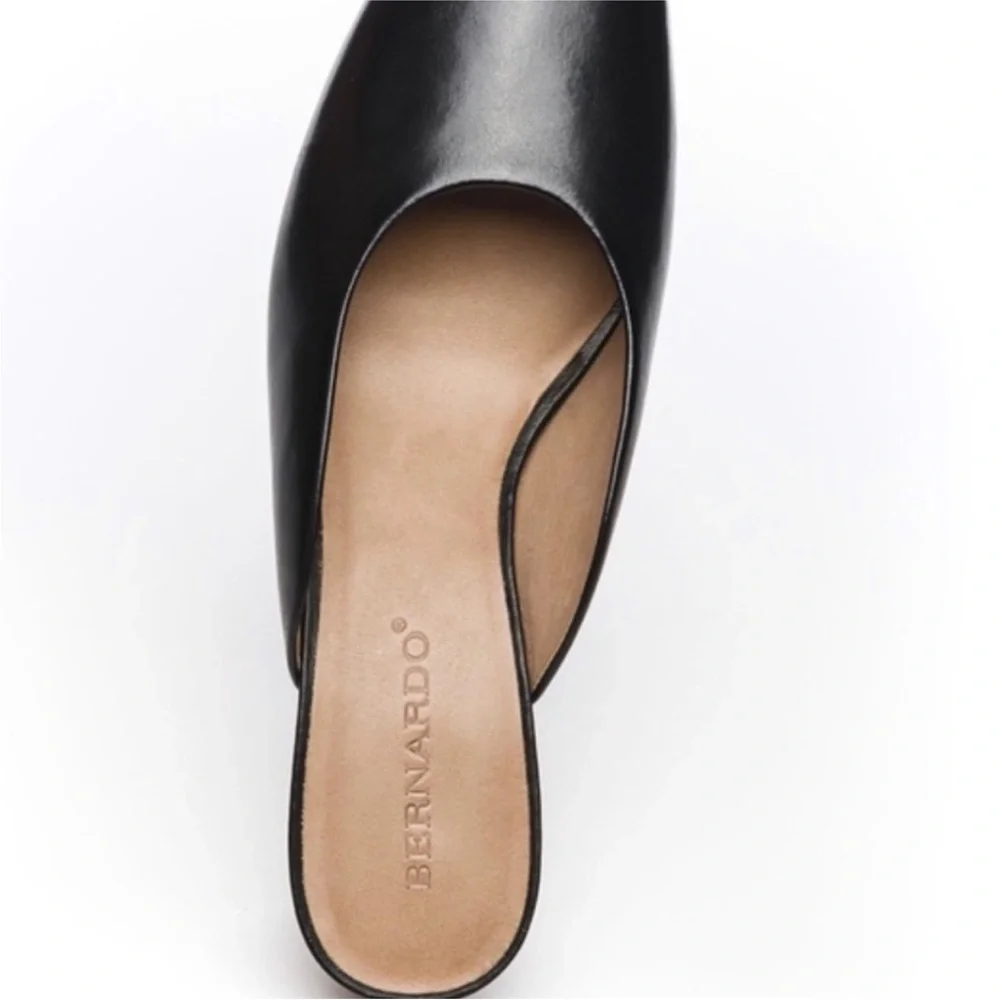 Bernardo Irene Black Leather Mule Heels Block Heel Slip On Size 9 - Picture 3 of 11